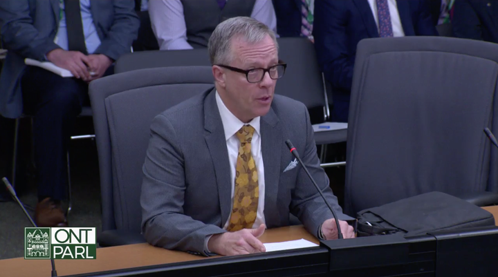 Canadian Civil Liberties Association executive director Michael Bryant presents at the Ontario government's finance committee on May 7, 2019.