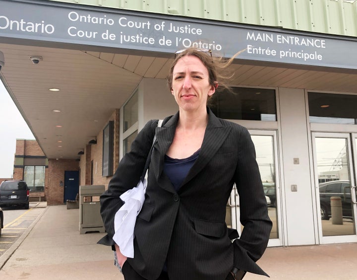 Criminal defence lawyer Alison Craig stands outside a Toronto courthouse in between cases. She represents almost exclusively legal aid clients.