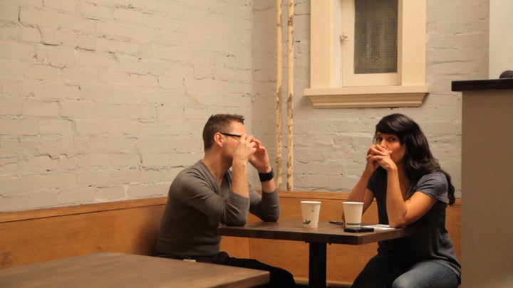 Filmmaker and advocate Attiya Khan, right, speaks to her violent former boyfriend in her documentary, "A Better Man."