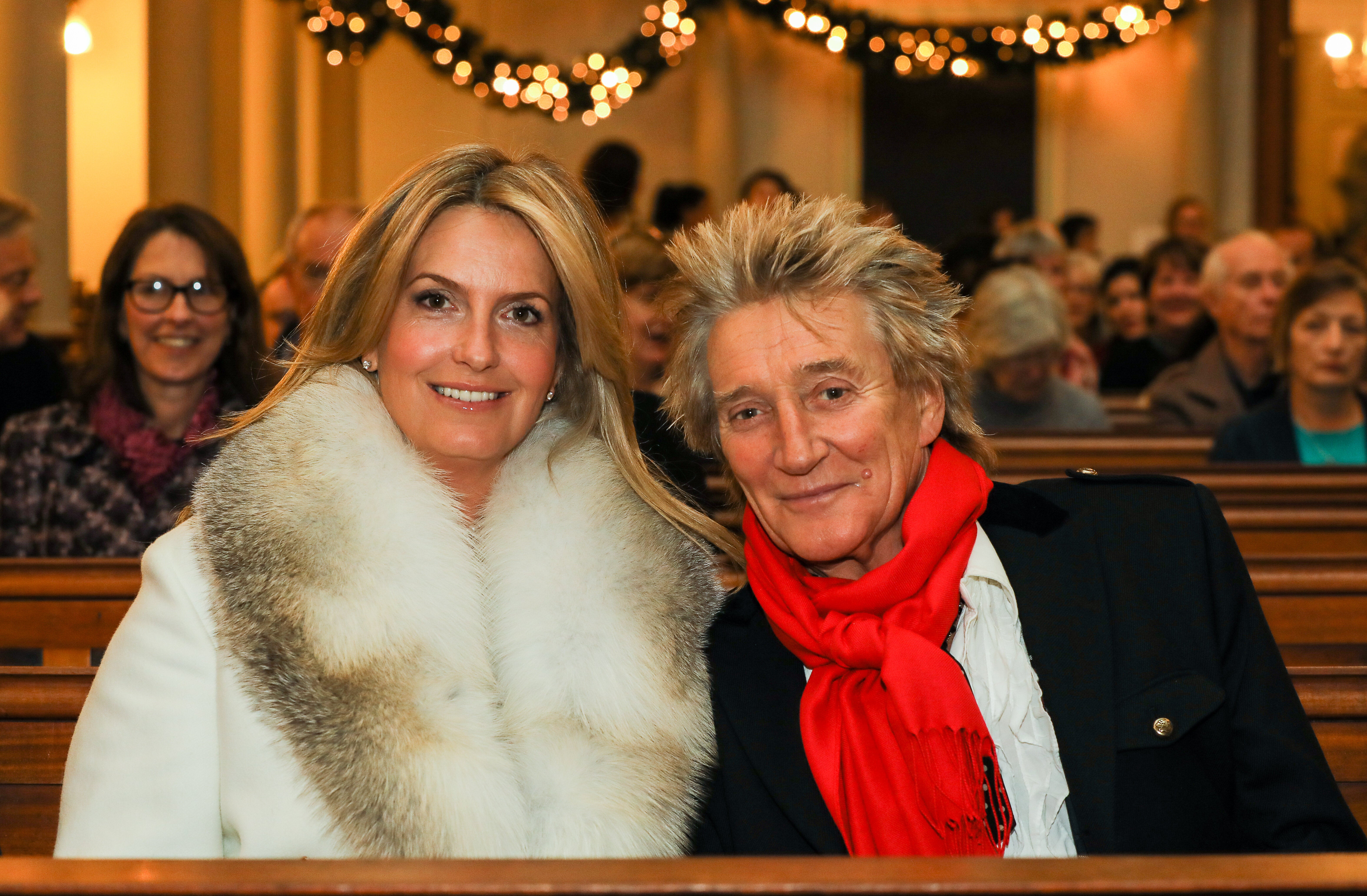 LONDON, ENGLAND - DECEMBER 14: Penny Lancaster and Rod Stewart attend the Chain Of Hope Carol at St Marylebone Parish Church on December 14, 2017 in London, England. (Photo by David M. Benett/Dave Benett/Getty Images)