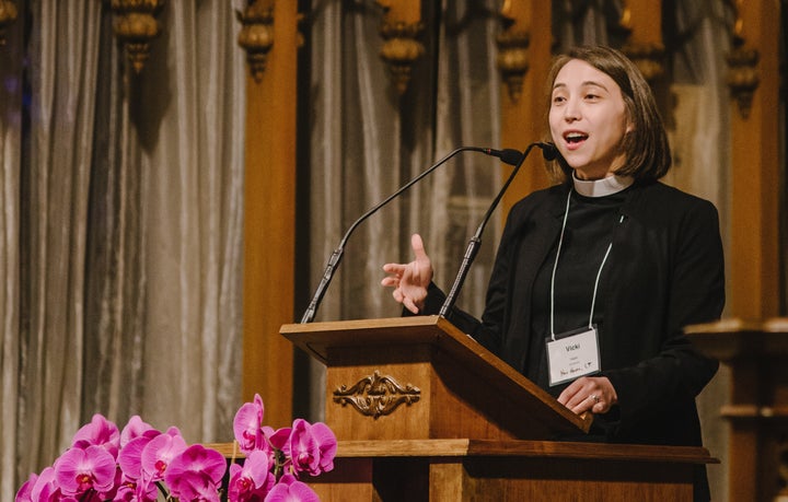 Rev. Vicki Flippin opens the PAAC conference in Los Angeles.