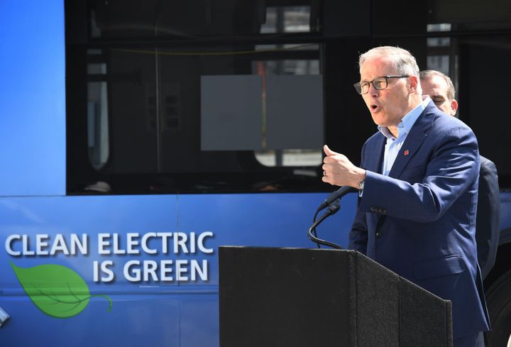 Democratic presidential hopeful Jay Inslee, governor of Washington state, is seen during a self-proclaimed "Climate Mission Tour" in California on May 3. Greenpeace gave him its top score of an A-minus.
