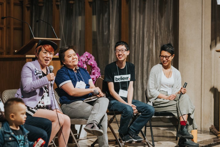 People speak at a panel called "LGBTQIA+ Stories" at the PAAC conference.