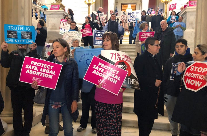 Protests at the Rhode Island General Assembly over abortion rights legislation.