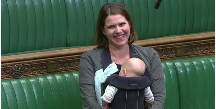 Jo Swinson with her baby in the House of Commons 