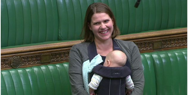 Jo Swinson with her baby in the House of Commons 