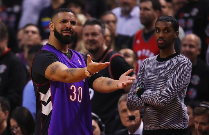 Drake is seen here on May 30, 2019, during Game 1 of the NBA Finals at Scotiabank Arena in Toronto.
