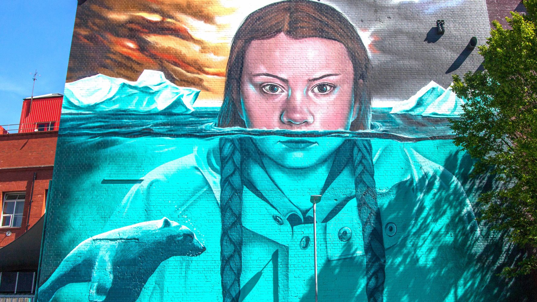 Image result for Teen Climate Change Activist Greta Thunberg Honored With Stunning Street Art Mural