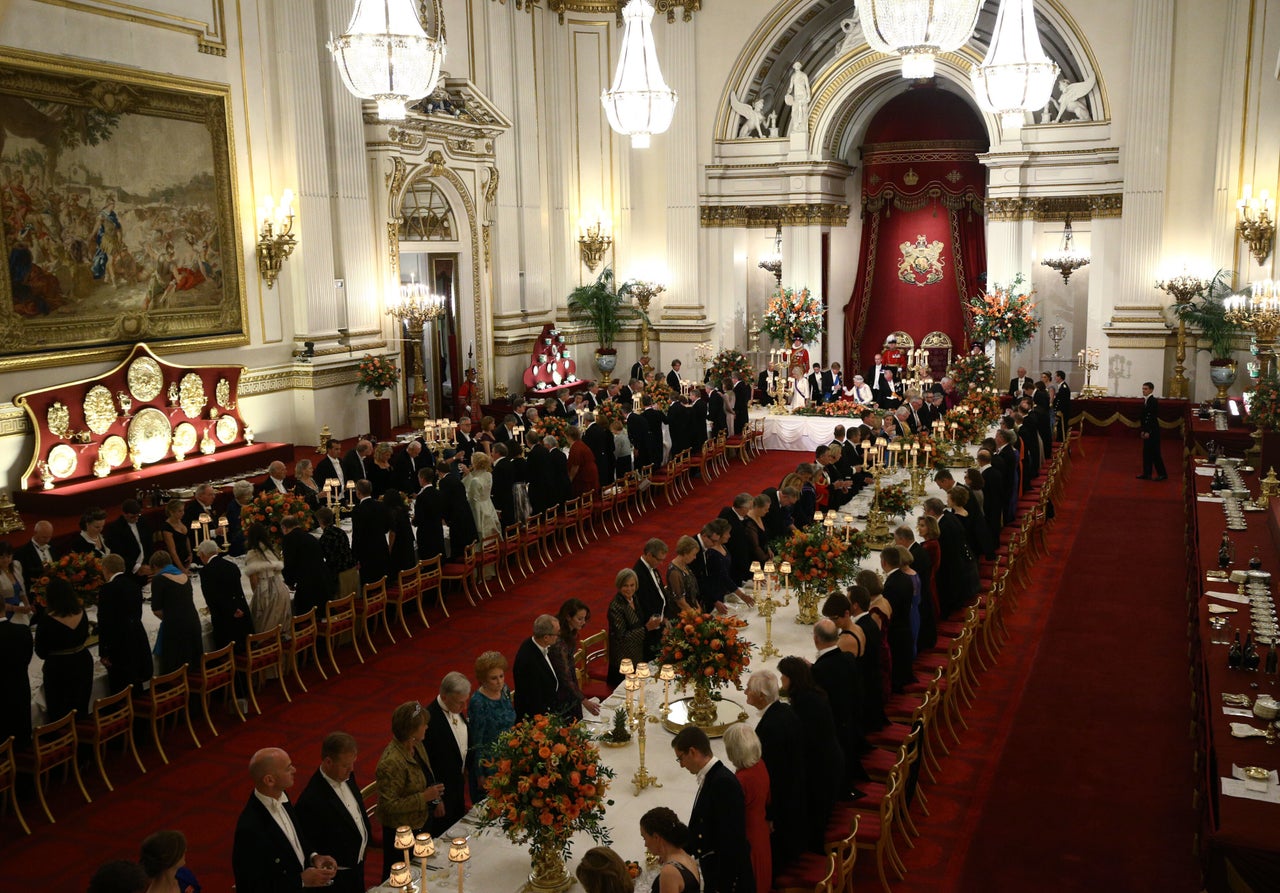 <strong>The ballroom of Buckingham Palace during a state banquet in 2018 </strong>