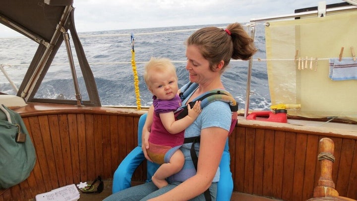 With my 10-month-old daughter sailing across the Sea of Cortez. November 2013.