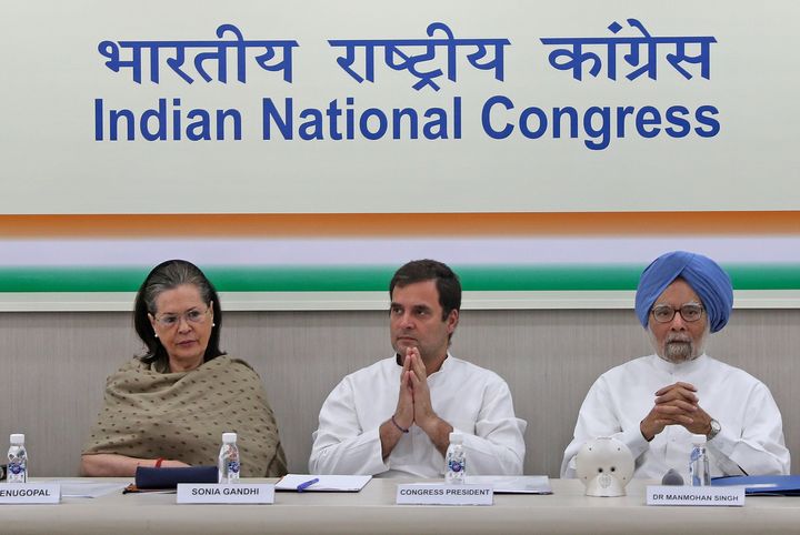 (Left to Right) Congress MP Sonia Gandhi, party president Rahul Gandhi and former Prime Minister Manmohan Singh in a file photo. 