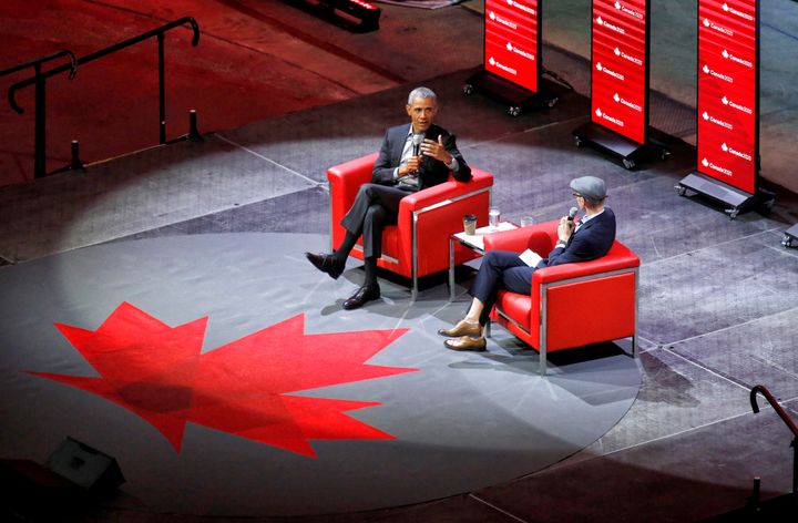 Former U.S. president Barack Obama speaks at the Canadian Tire Centre at an event hosted by Ottawa-based think tank Canada 2020 on May 31, 2019.