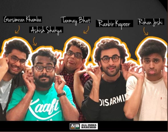 The AIB team with Ranbir Kapoor with who they did a podcast in July 2017.