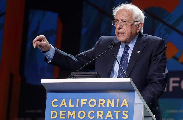 Sen. Bernie Sanders (I-Vt.) speaks during the 2019 California Democratic Party convention in San Francisco on Sunday.