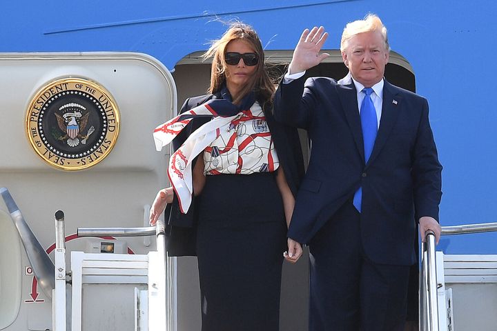 The US President and his wife Melania arrived in Britain on Air Force One.