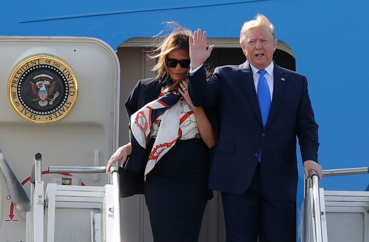 Trump and his wife touched down at London's Stansted Airport on Monday morning 