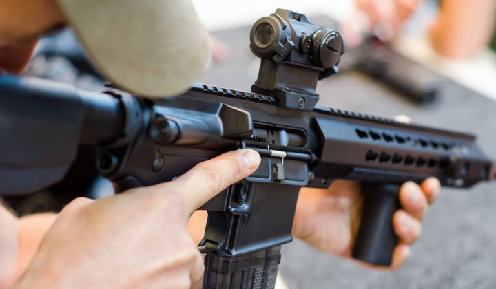 A semi-automatic rifle of the sort used in the Christchurch mosque shooting and numerous other mass shootings in recent years is shown in this stock photo.
