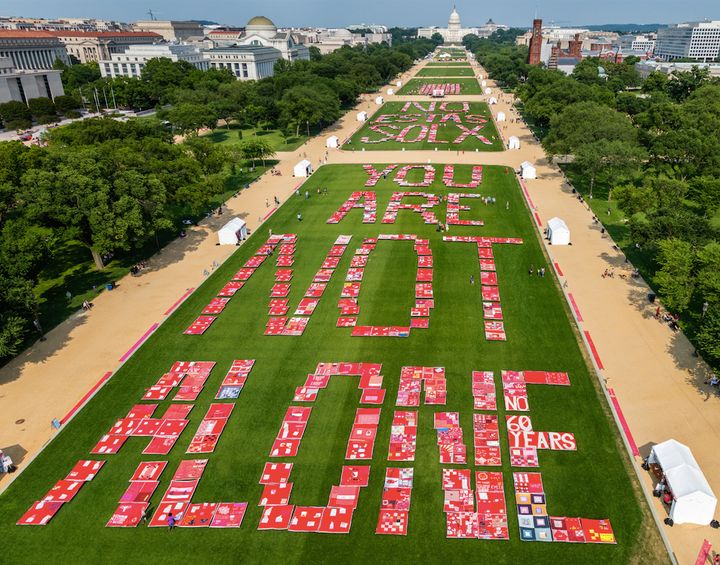 The Monument Quilt displayed on the National Mall in front of the White House in Washington, D.C.