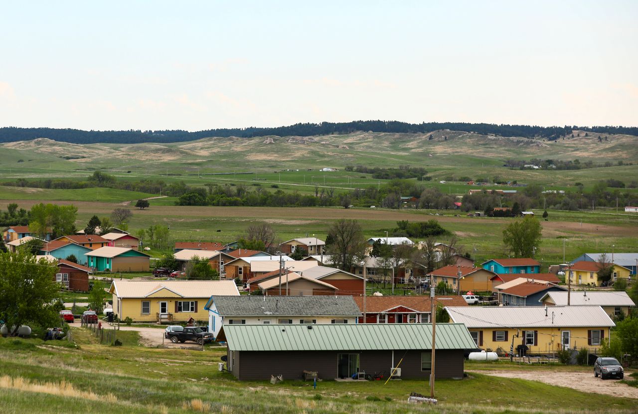 A group of homes on the Pine Ridge Reservation in South Dakota on May 31, 2019.