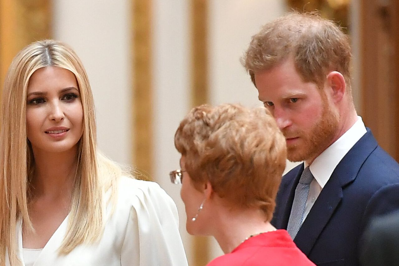 Prince Harry appeared flushed while listening to a Royal Collection expert alongside Ivanka Trump.