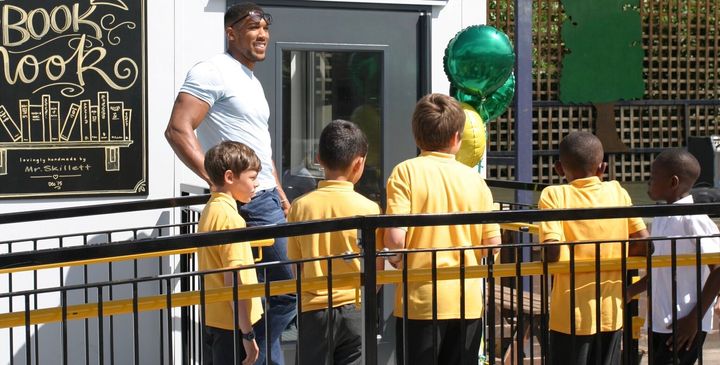 Anthony Joshua on a visit to Rob's then school in North London
