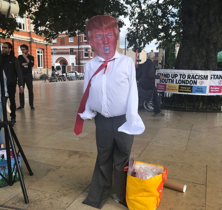 An effigy of Trump. Organisers encouraged protestors to throw 'spare' milkshakes at it later in the evening.