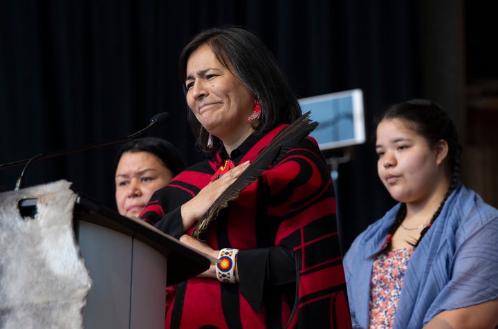 Commissioner Michele Audette speaks during ceremonies marking the release of the Missing and Murdered Indigenous Women report in Gatineau on June 3, 2019.