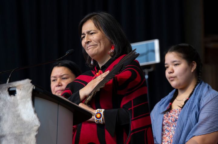 Commissioner Michele Audette speaks during ceremonies marking the release of the Missing and Murdered Indigenous Women report in Gatineau on June 3, 2019.