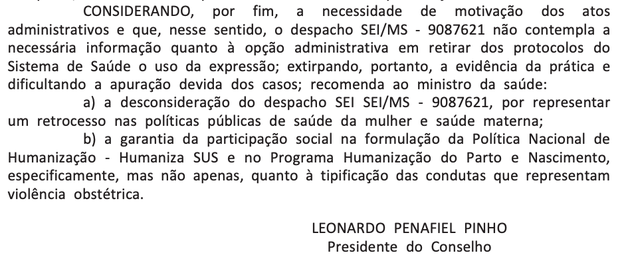 Recomenda&ccedil;&atilde;o foi publicada no Di&aacute;rio Oficial da Uni&atilde;o nesta segunda-feira