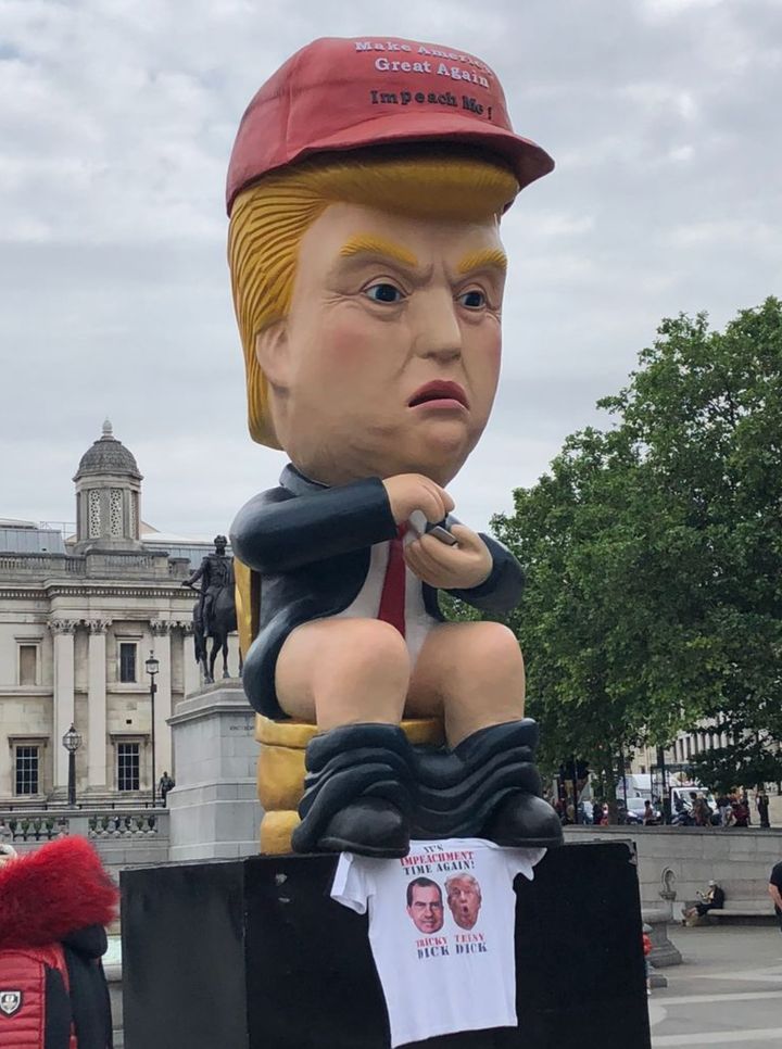 A 'Dump Trump' statue is also in place in Parliament Square 