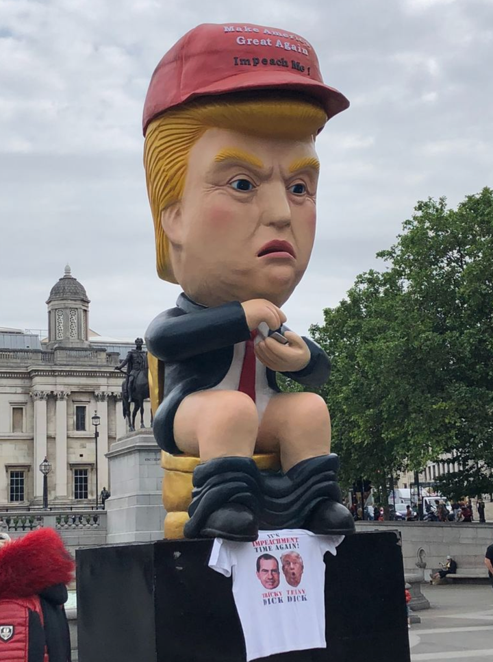 A 'Dump Trump' statue is also in place in Parliament Square 