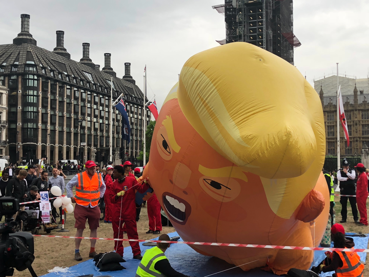 The Trump blimp being filled up with hot air