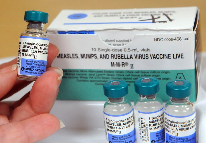 A nurse displays vials of measles vaccine at the Orange County Health Department on May 6 in Orlando, Florida.