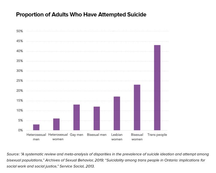 A look at the disparities in suicide rates between straight and LGBT populations, with data based on a Canadian survey.