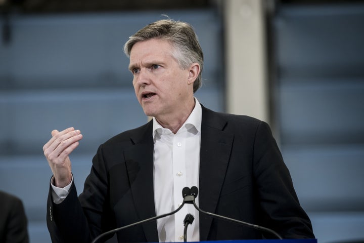 Ontario Environment Minister Rod Phillips speaks at a car dealership in Toronto on April 1, 2019.