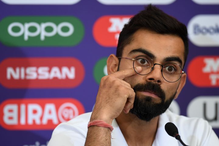 Virat Kohli attends a press conference at the Hampshire Cricket indoor centre in Southampton