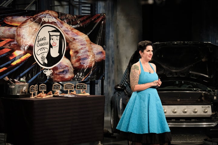 Karine Bonneau est allée présenter son entreprise Sainte-Saucisse à l'émission <em>Dans l'oeil du dragon</em>.