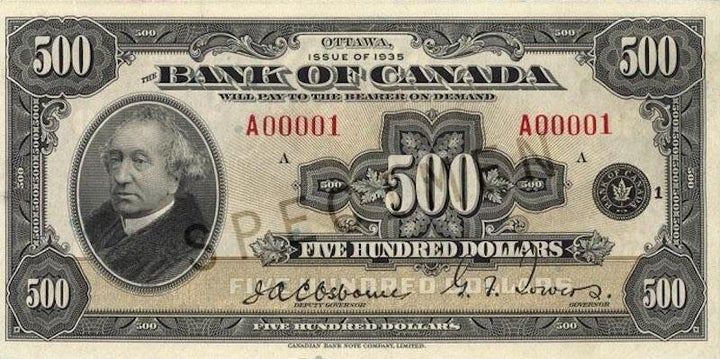 Ce billet de 500$, qui a été émis en 1935, est un des plus rares jamais produits pas la Banque du Canada.