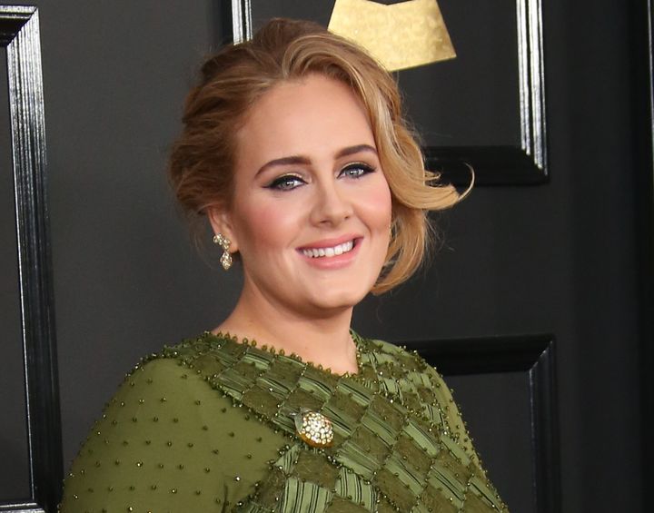 Adele arrives at the 2017 Grammys. 