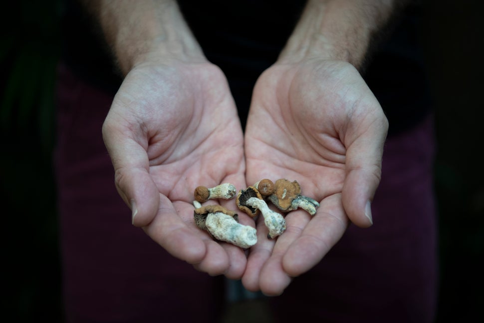 Tucker holding psychedelic mushrooms