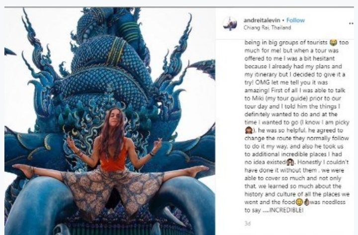 This now deleted photo shows Levin posing on the sacred Emerald Buddha. 