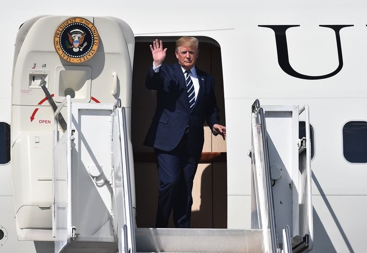 Donald Trump arriving in Ireland after leaving the UK on Wednesday.