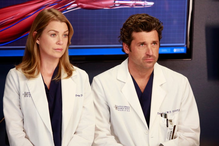 Ellen Pompeo and Patrick Dempsey pictured together during the ninth season of "Grey's Anatomy." 