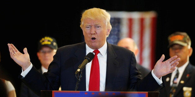 U.S. Republican presidential candidate Donald Trump addresses the media regarding donations to veterans foundations at Trump Tower in Manhattan, New York, U.S., May 31, 2016. REUTERS/Lucas Jackson