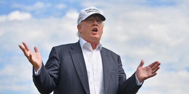 ABERDEEN, SCOTLAND - JUNE 25: Presumptive Republican nominee for US president Donald Trump visits Trump International Golf Links on June 25, 2016 in Aberdeen, Scotland. The US presidential hopeful was in Scotland for the reopening of the refurbished Open venue golf resort Trump Turnberry which has undergone an eight month refurbishment as part of an investment thought to be worth in the region of two hundred million pounds. (Photo by Jeff J Mitchell/Getty Images)