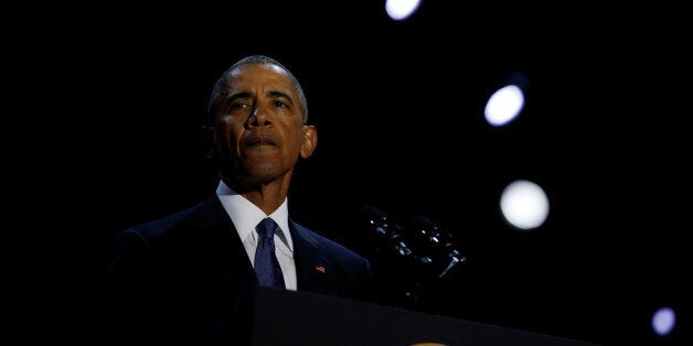 U.S. President Barack Obama delivers his farewell address in Chicago, Illinois, U.S., January 10, 2017. Picture taken January