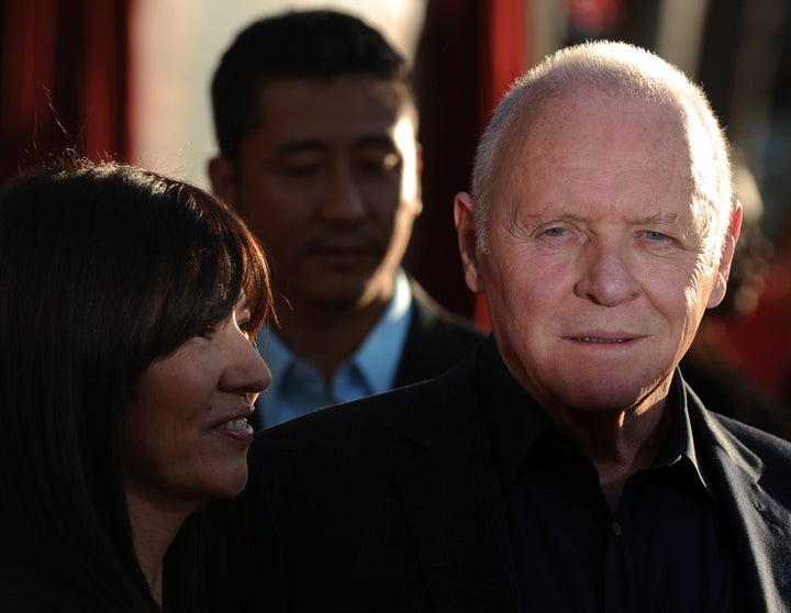 Actor Sir Anthony Hopkins arrives with his wife, actress Stella Arroyave at the premiere of Thor in Hollywood, California on May 2, 2011. AFP PHOTO / GABRIEL BOUYS (Photo credit should read GABRIEL BOUYS/AFP/Getty Images)