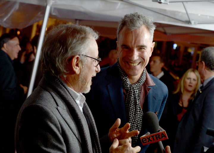 HOLLYWOOD, CA - NOVEMBER 08: Director Steven Spielberg (L) and actor Daniel Day-Lewis arrive at the 'Lincoln' premiere durin