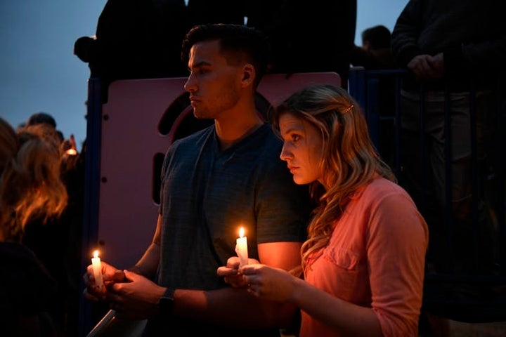 A vigil for victims of the Chabad of Poway synagogue shooting. On, April 28, 2019, a man opened fire Saturday inside the synagogue near San Diego. 