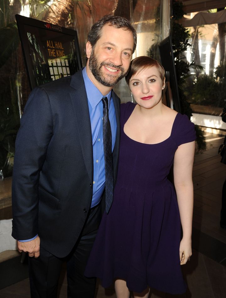 BEVERLY HILLS, CA - JANUARY 11: Writer/director Judd Apatow (L) and writer/actress Lena Dunham attend the 13th Annual AFI Awards at Four Seasons Los Angeles at Beverly Hills on January 11, 2013 in Beverly Hills, California. (Photo by Kevin Winter/Getty Images)